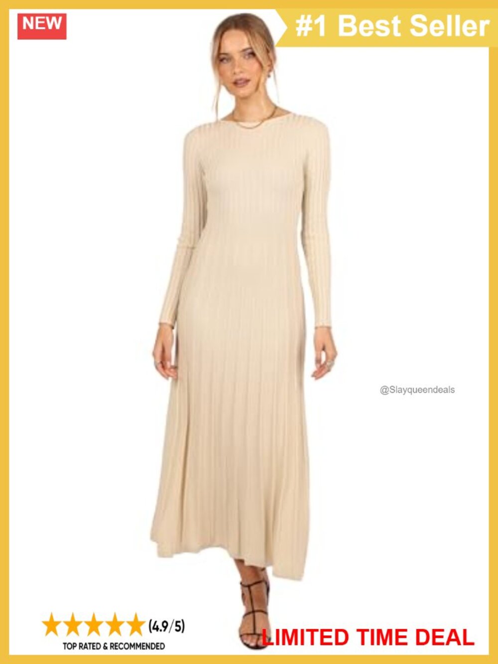 Long Sleeve Stretch Ribbed Knit A-Line Maxi Dress